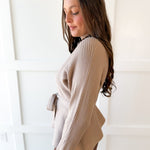 Waist Tie Knit Top - Taupe