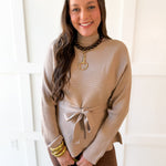 Waist Tie Knit Top - Taupe