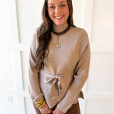 Waist Tie Knit Top - Taupe