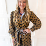 Waist Tie Polka Dot Dress - Khaki