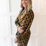 Waist Tie Polka Dot Dress - Khaki