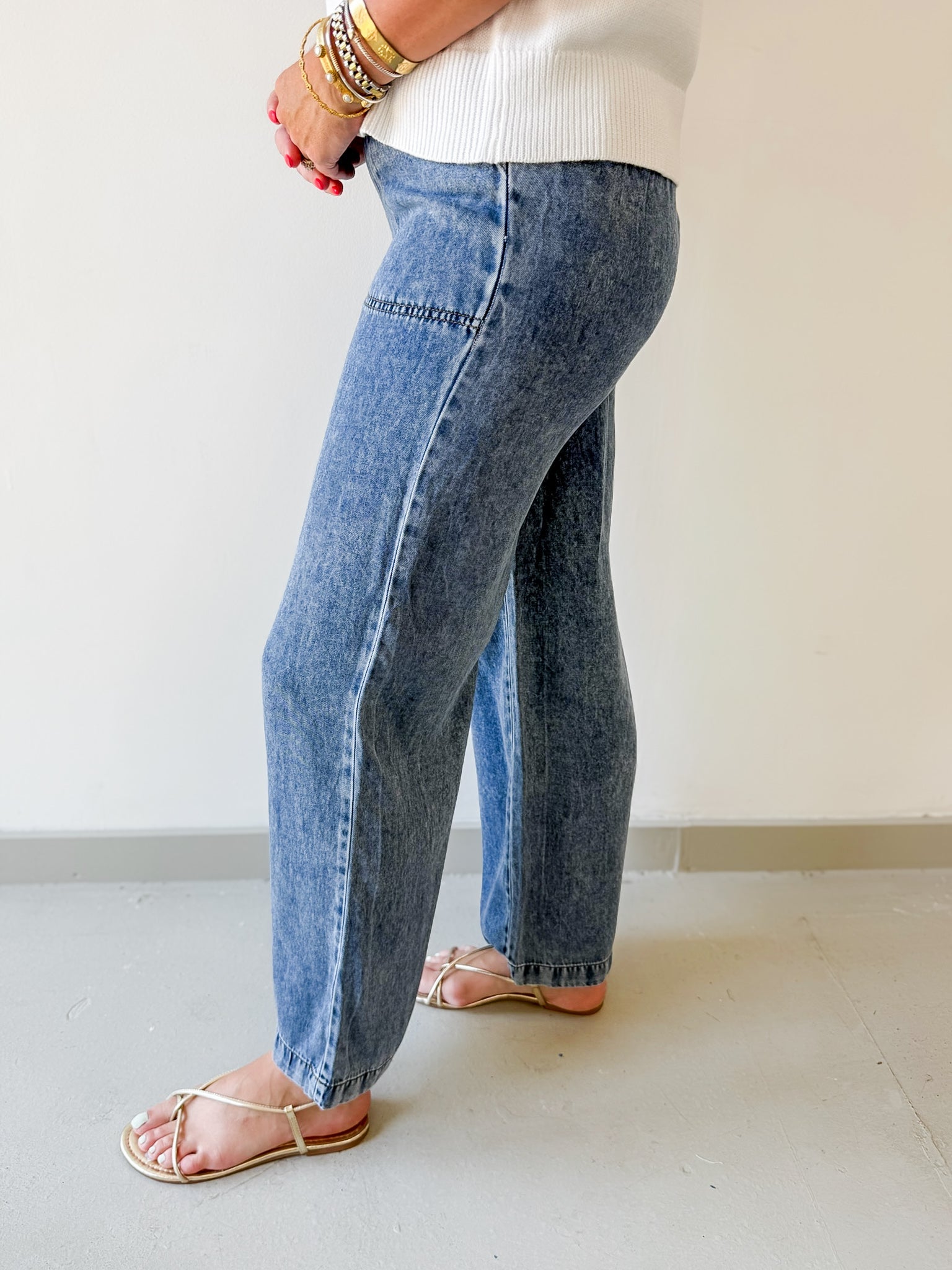Washed Chambray Wide Leg Pants