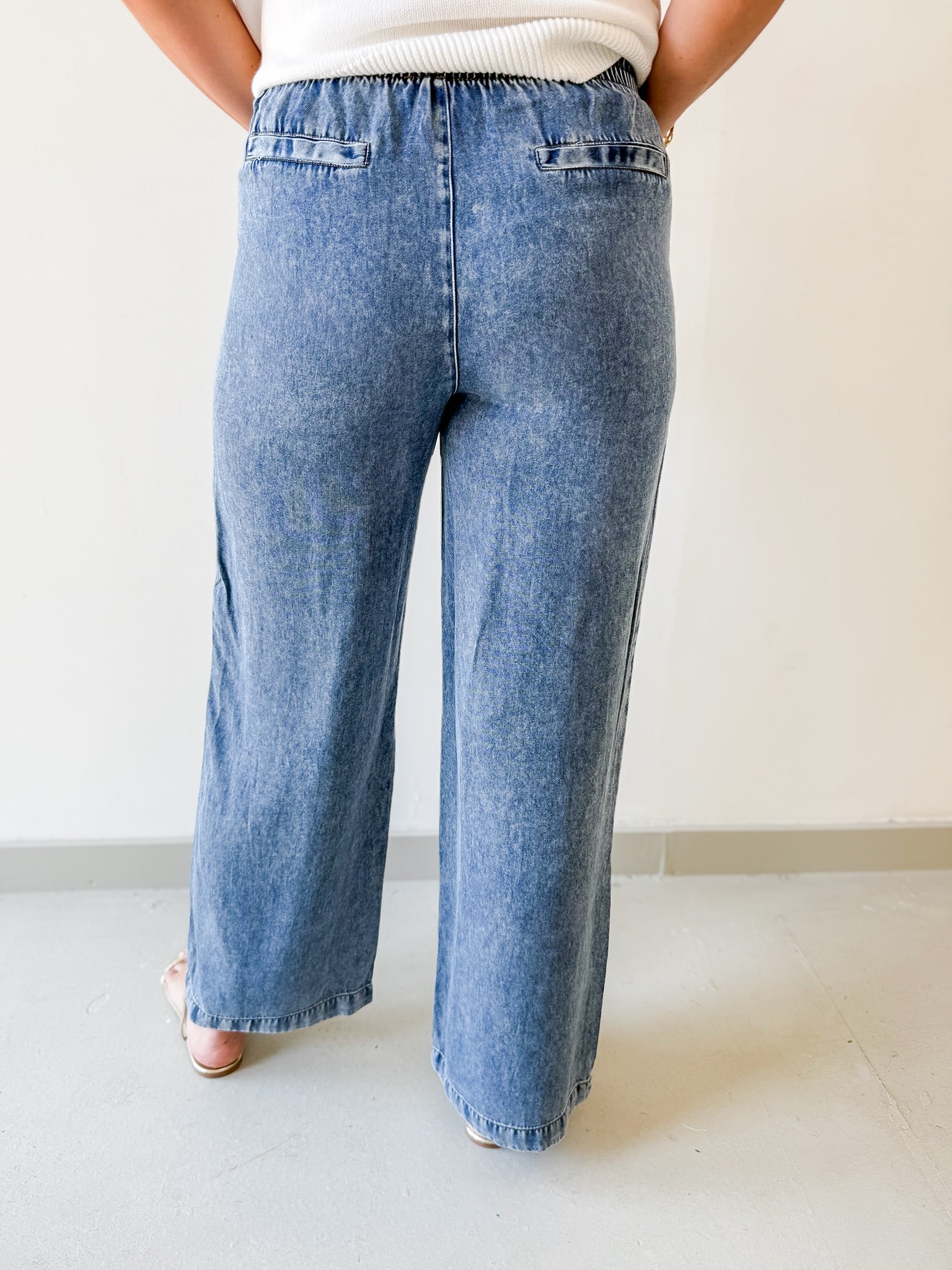 Washed Chambray Wide Leg Pants