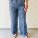 Washed Chambray Wide Leg Pants
