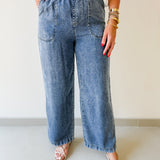 Washed Chambray Wide Leg Pants