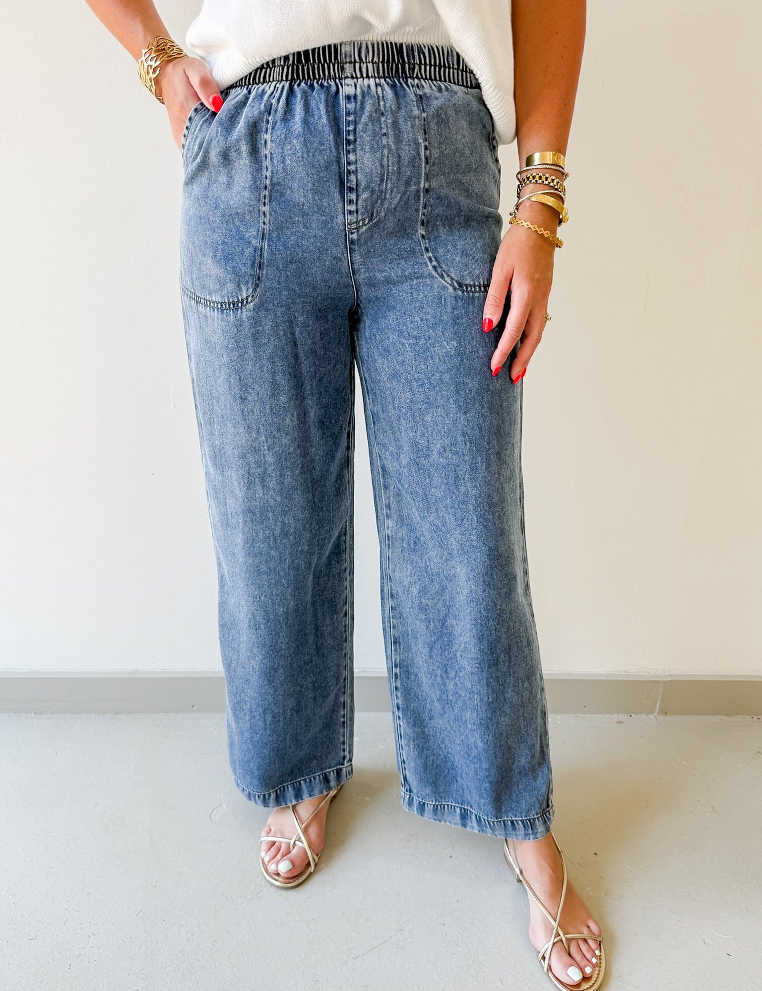 Washed Chambray Wide Leg Pants