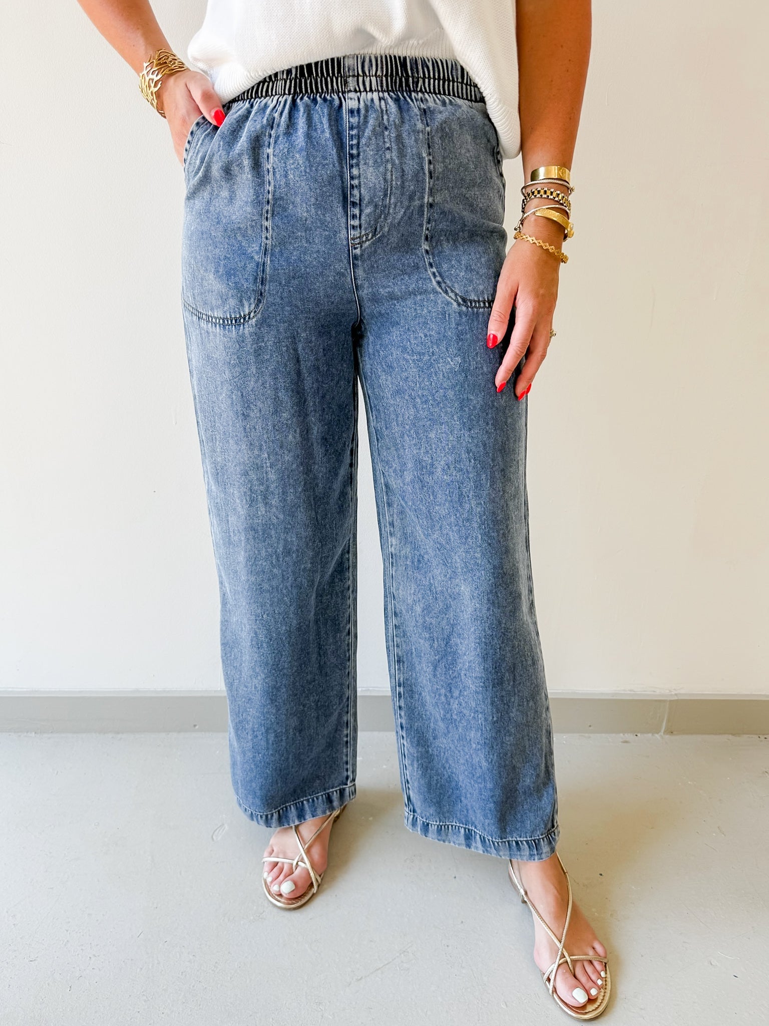 Washed Chambray Wide Leg Pants