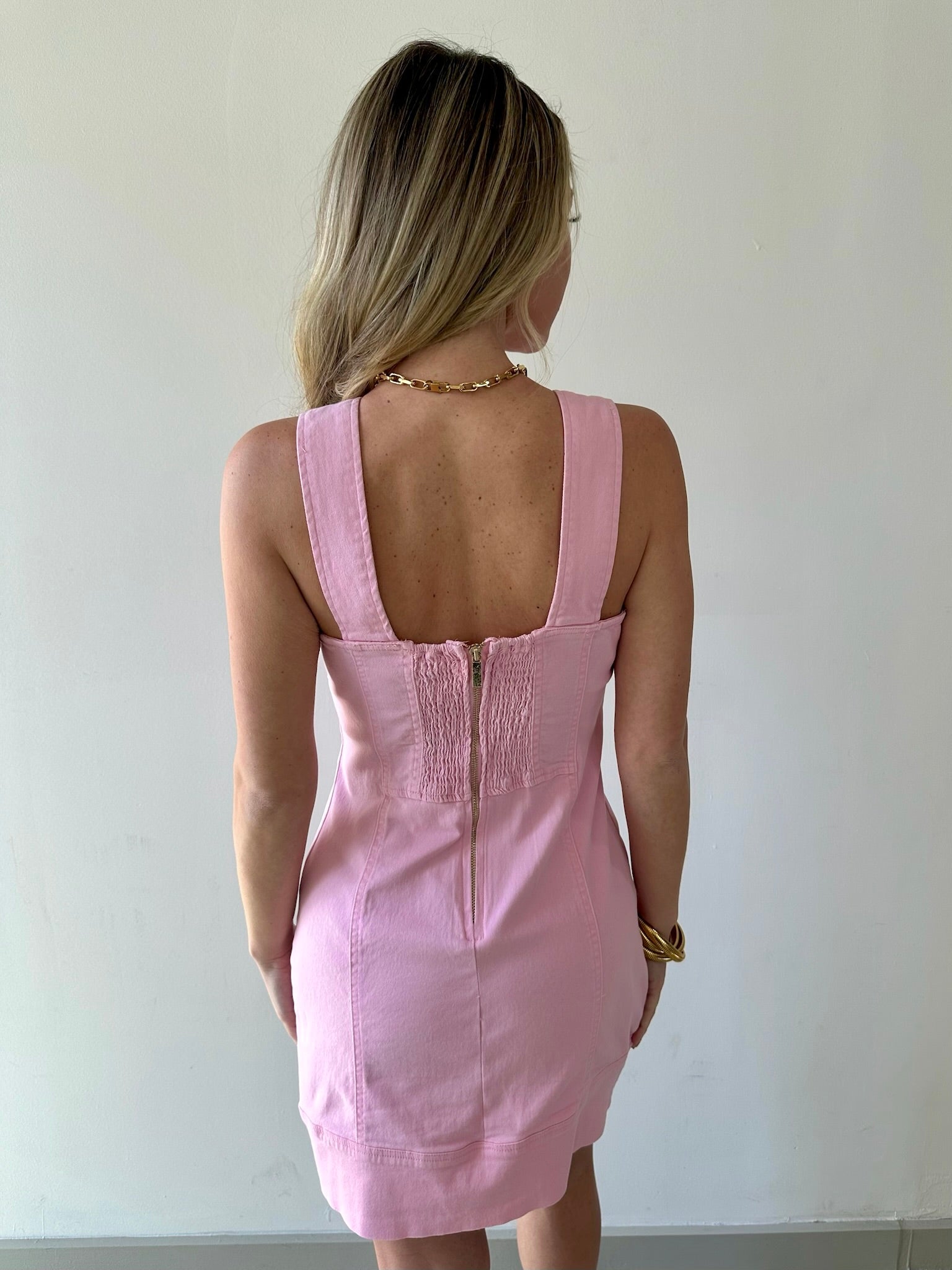 Washed Cotton Twill Mini Dress - Strawberry Milk