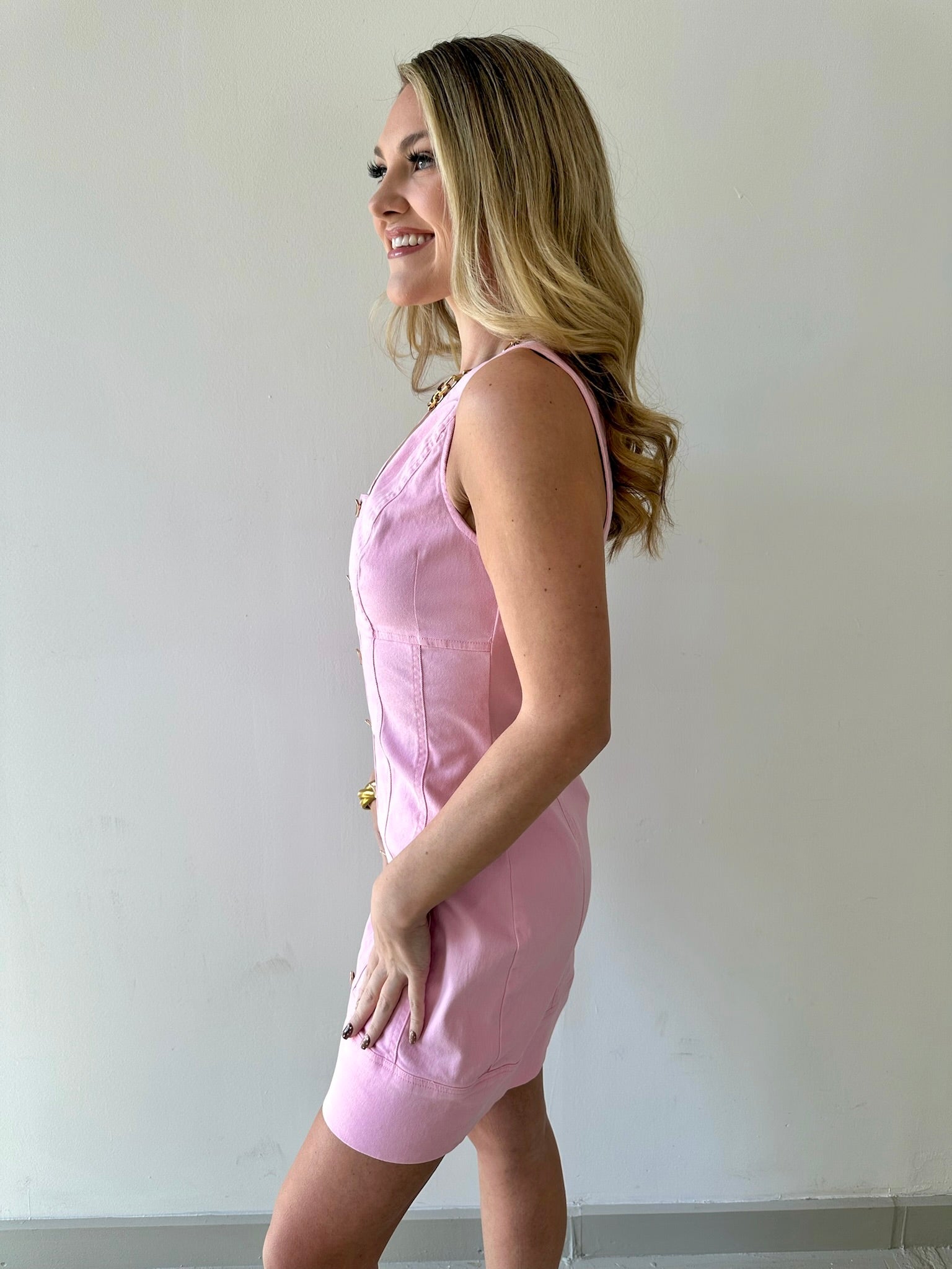 Washed Cotton Twill Mini Dress - Strawberry Milk