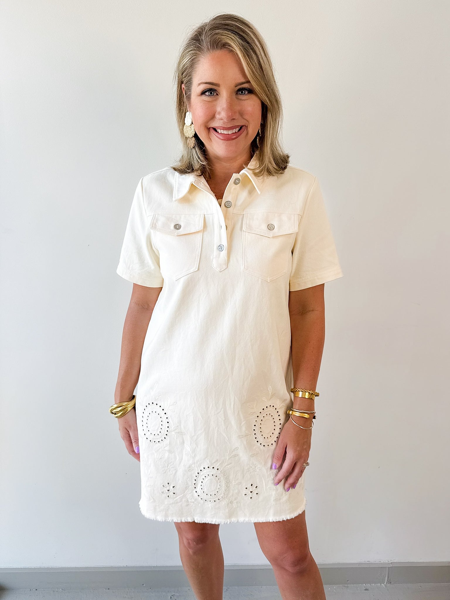 Washed Denim Embroidered Dress