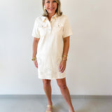 Washed Denim Embroidered Dress
