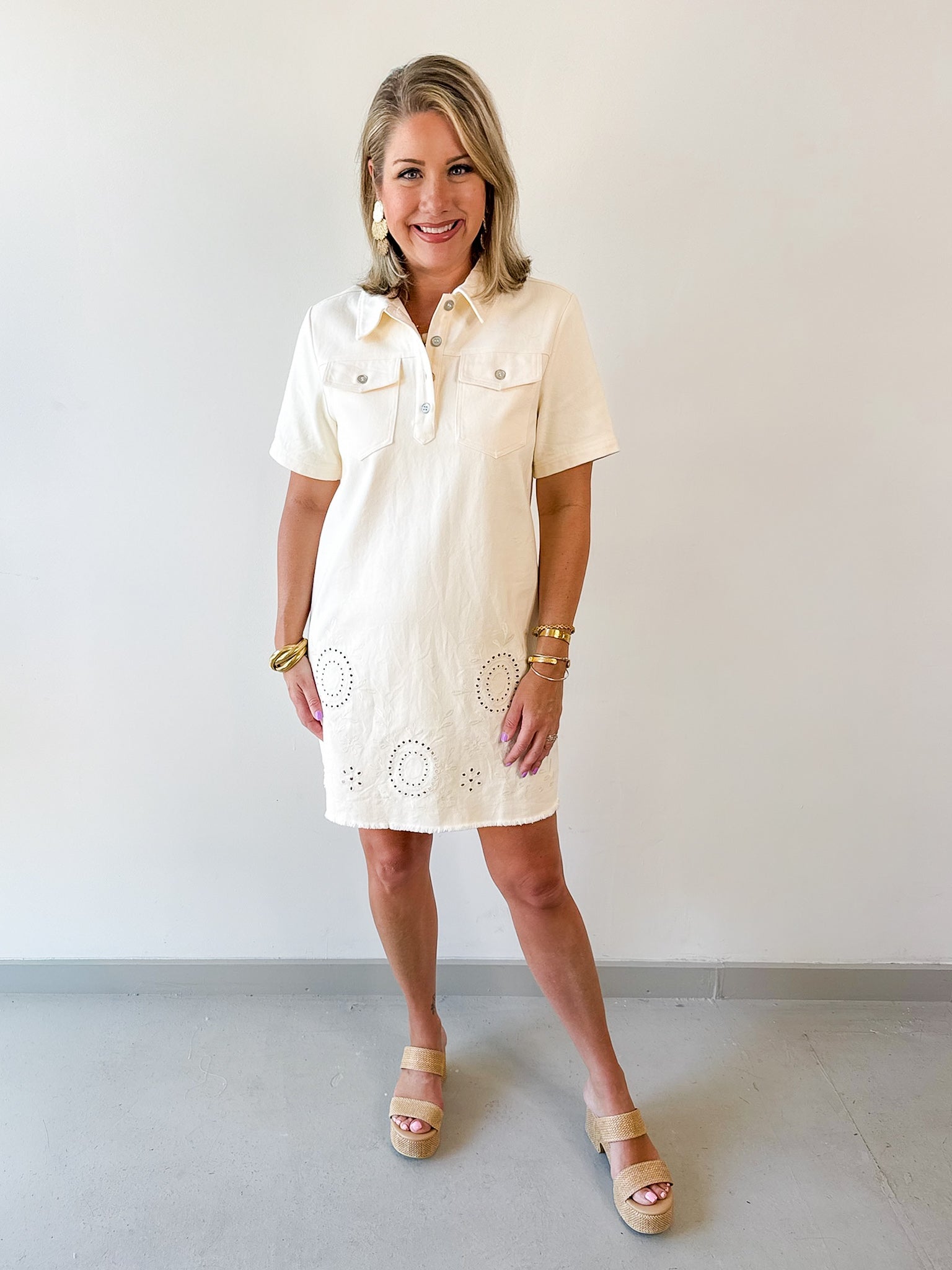 Washed Denim Embroidered Dress