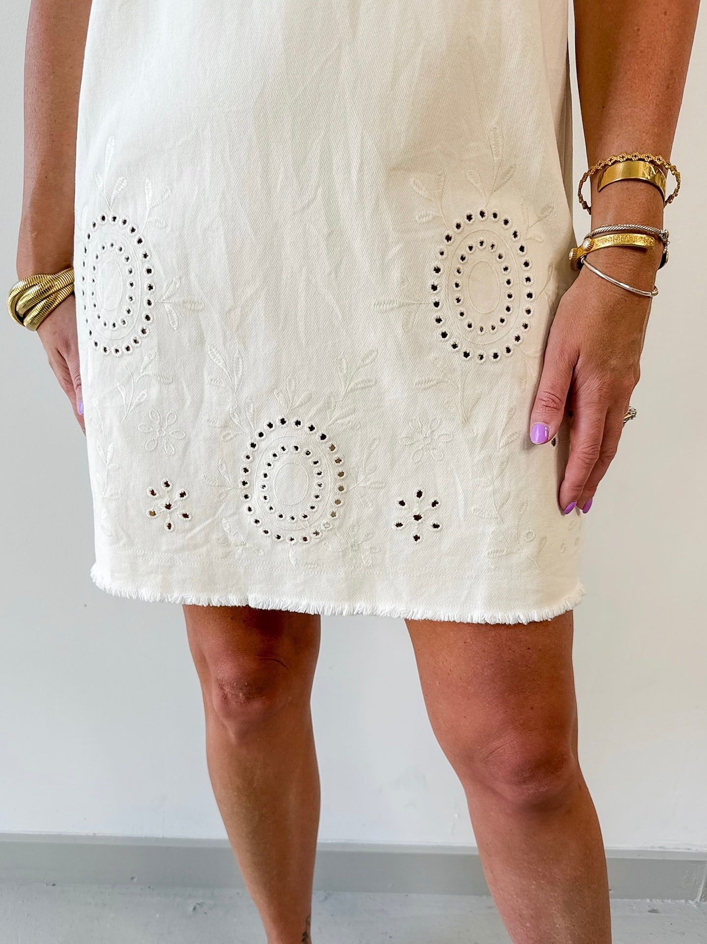 Washed Denim Embroidered Dress