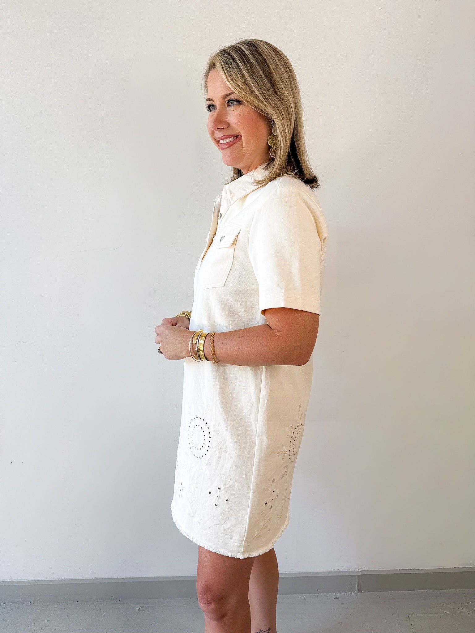 Washed Denim Embroidered Dress