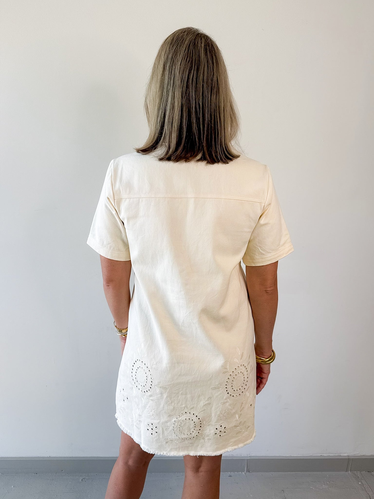Washed Denim Embroidered Dress
