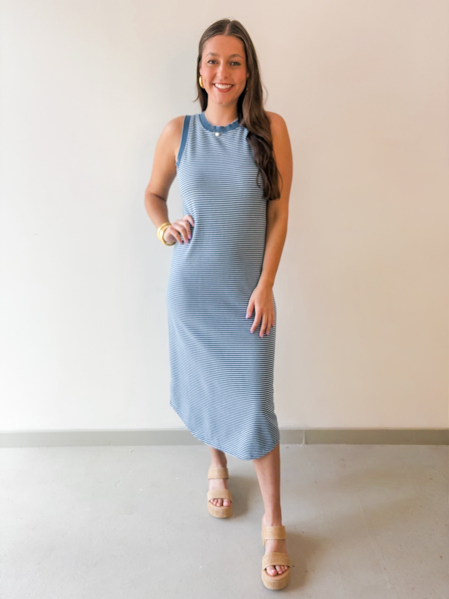 Washed Stripe Tank Knit Midi Dress