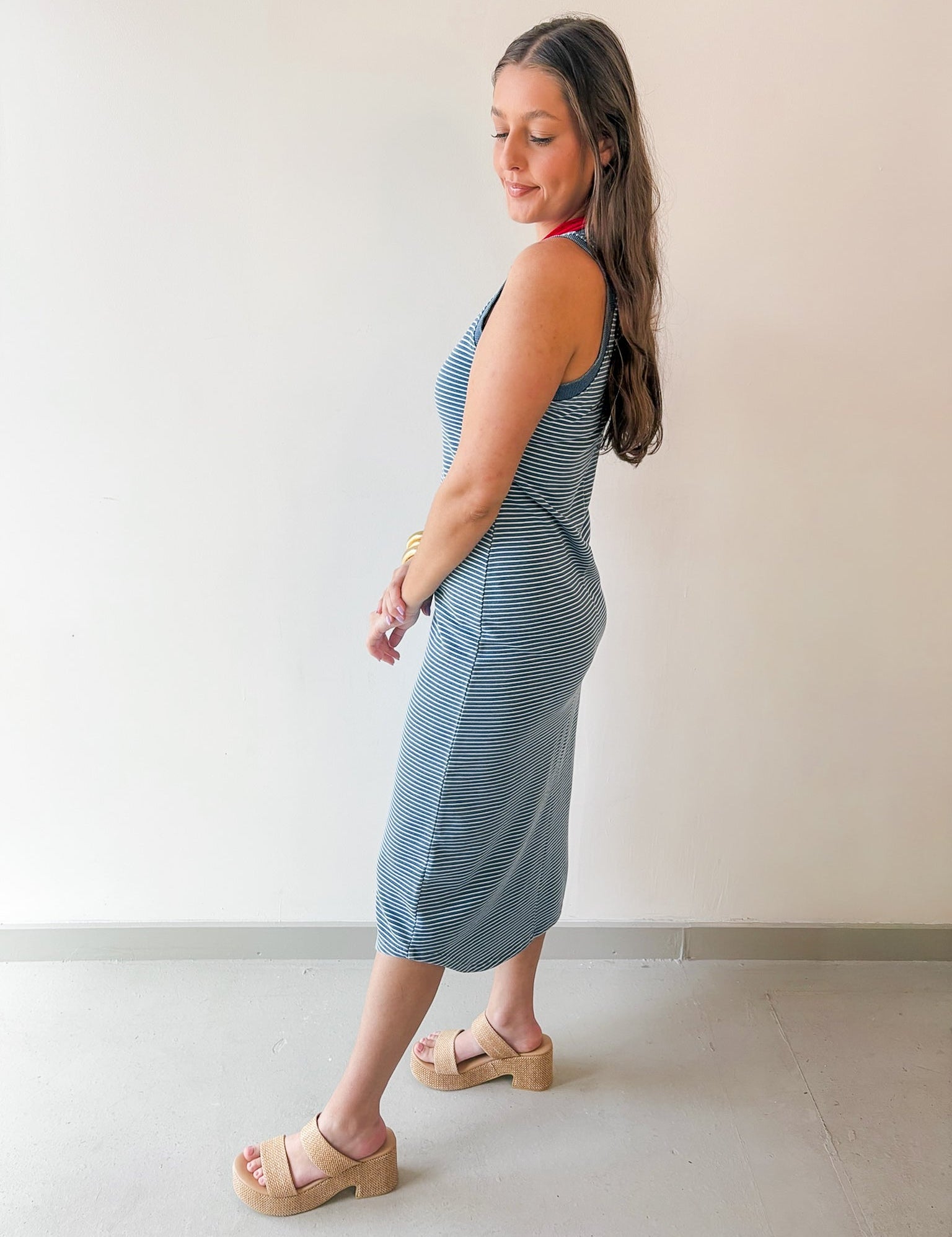 Washed Stripe Tank Knit Midi Dress