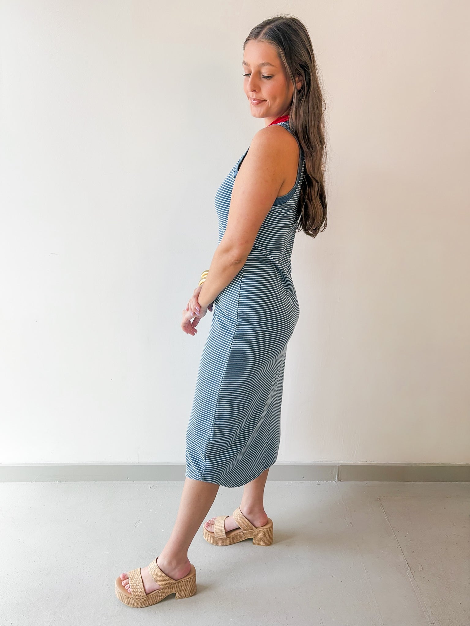 Washed Stripe Tank Knit Midi Dress