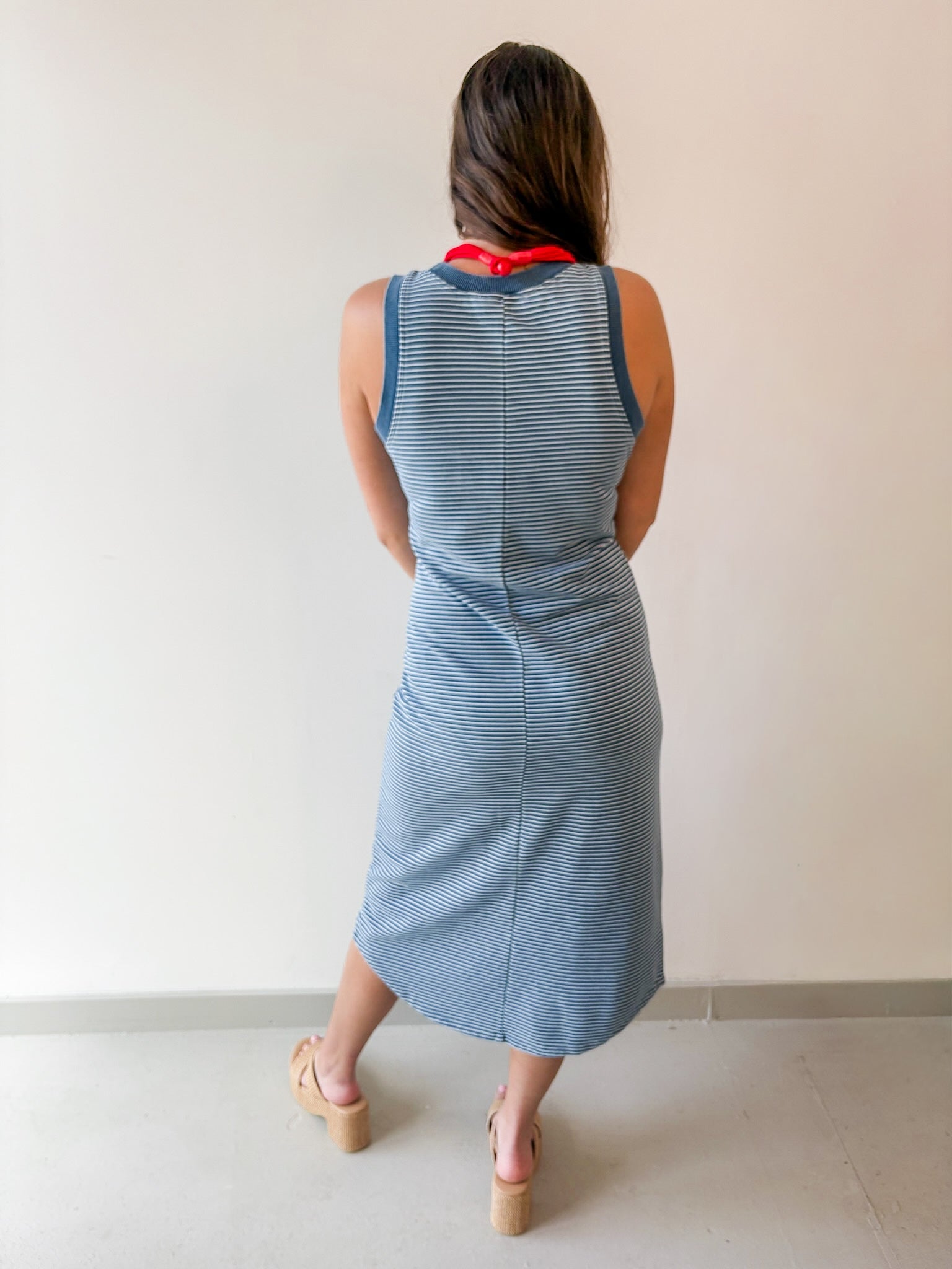 Washed Stripe Tank Knit Midi Dress