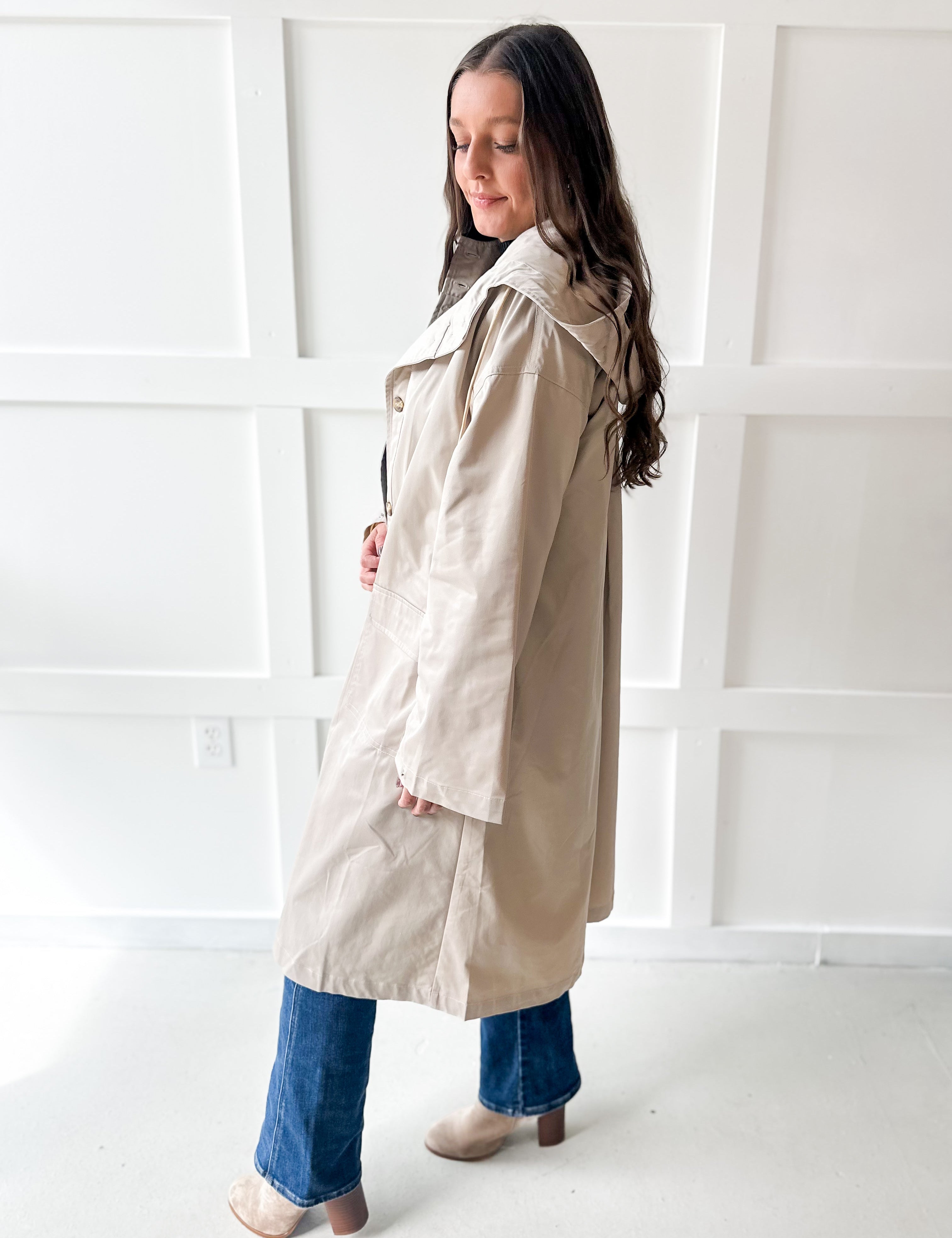 Water Resistant Midi Coat - Beige