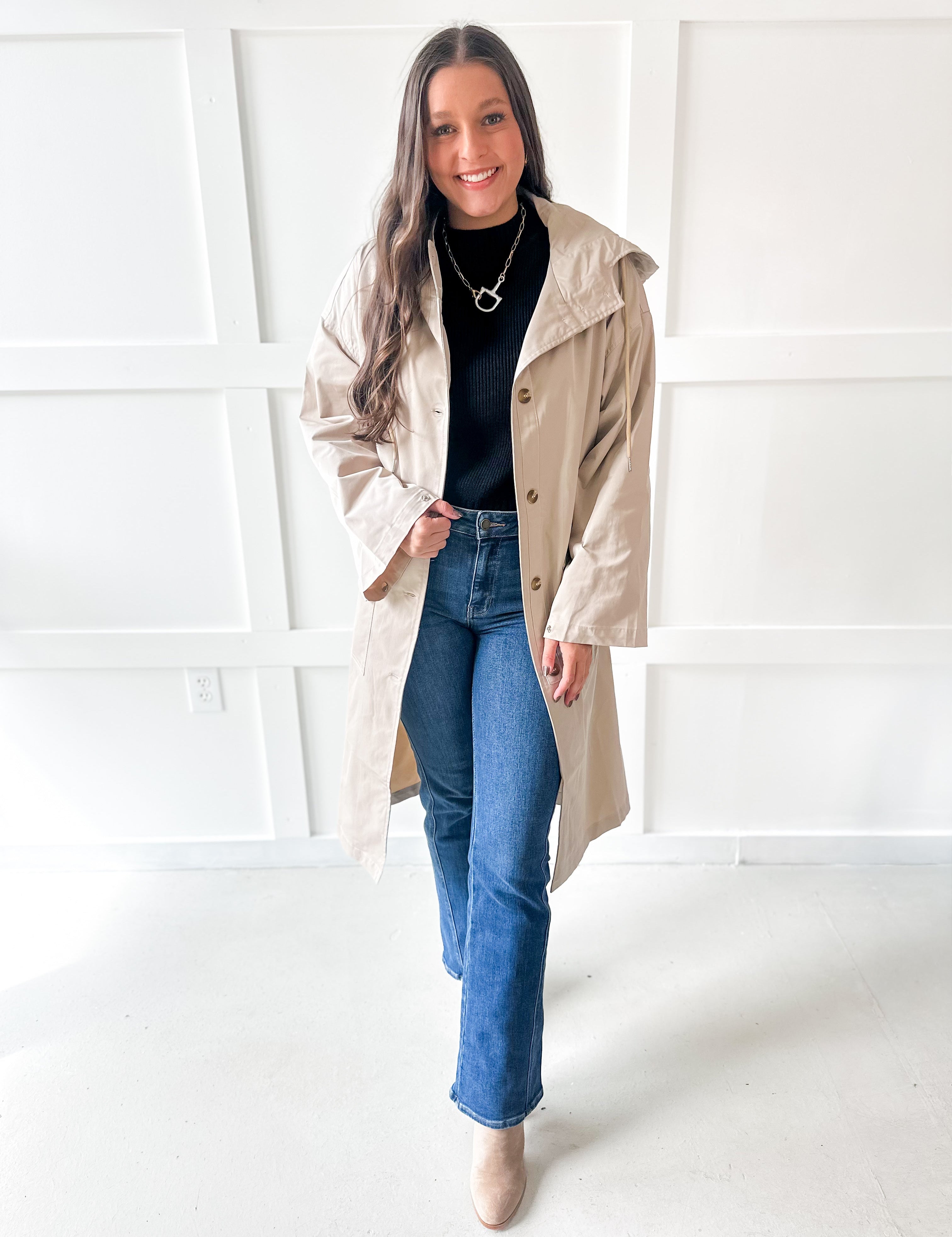 Water Resistant Midi Coat - Beige