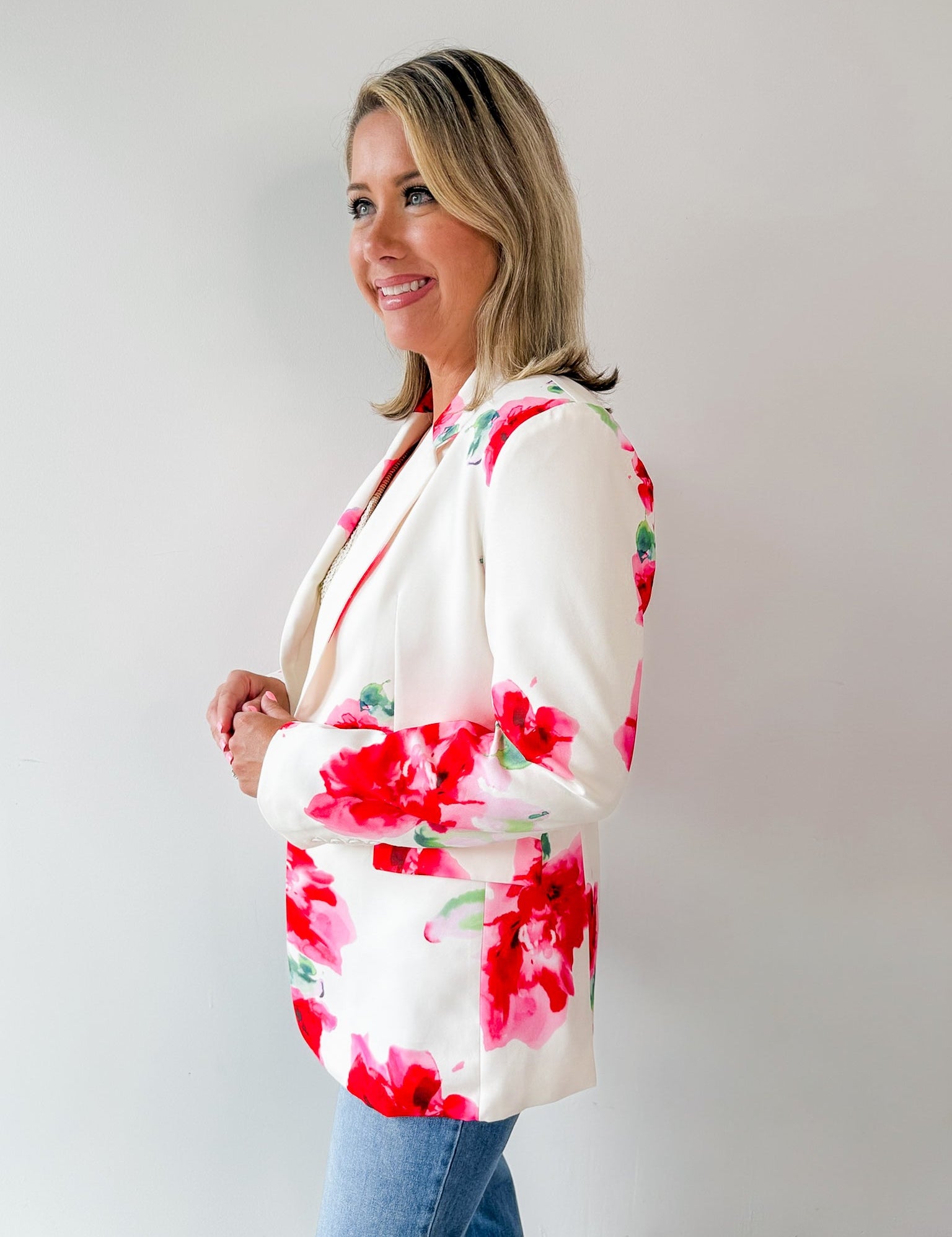 Watercolor Floral Satin Blazer