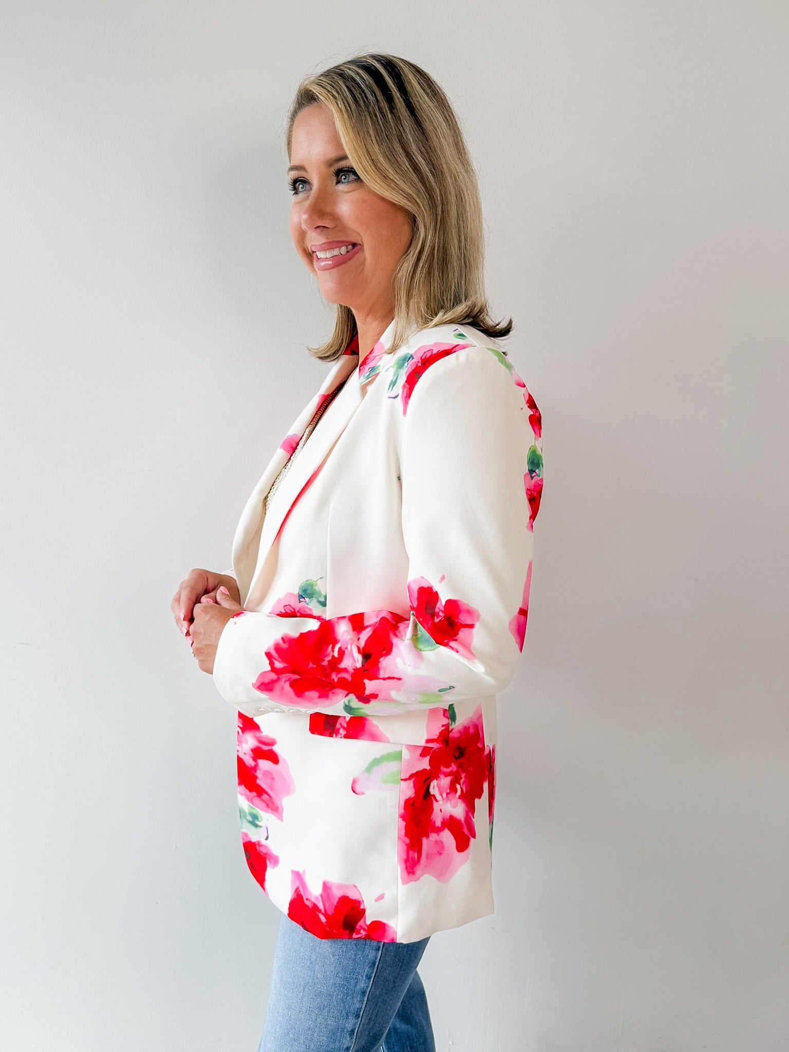 Watercolor Floral Satin Blazer