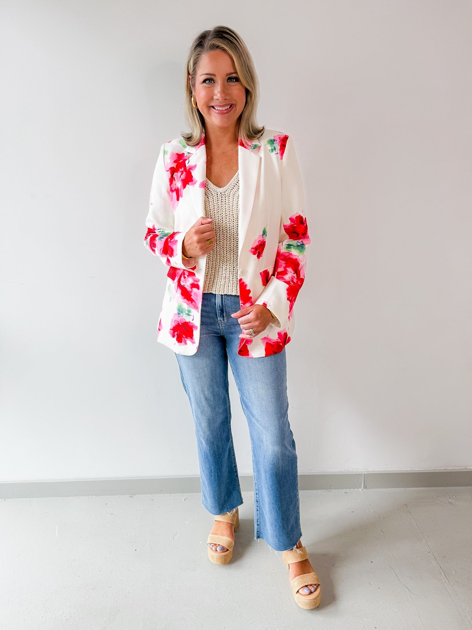 Watercolor Floral Satin Blazer