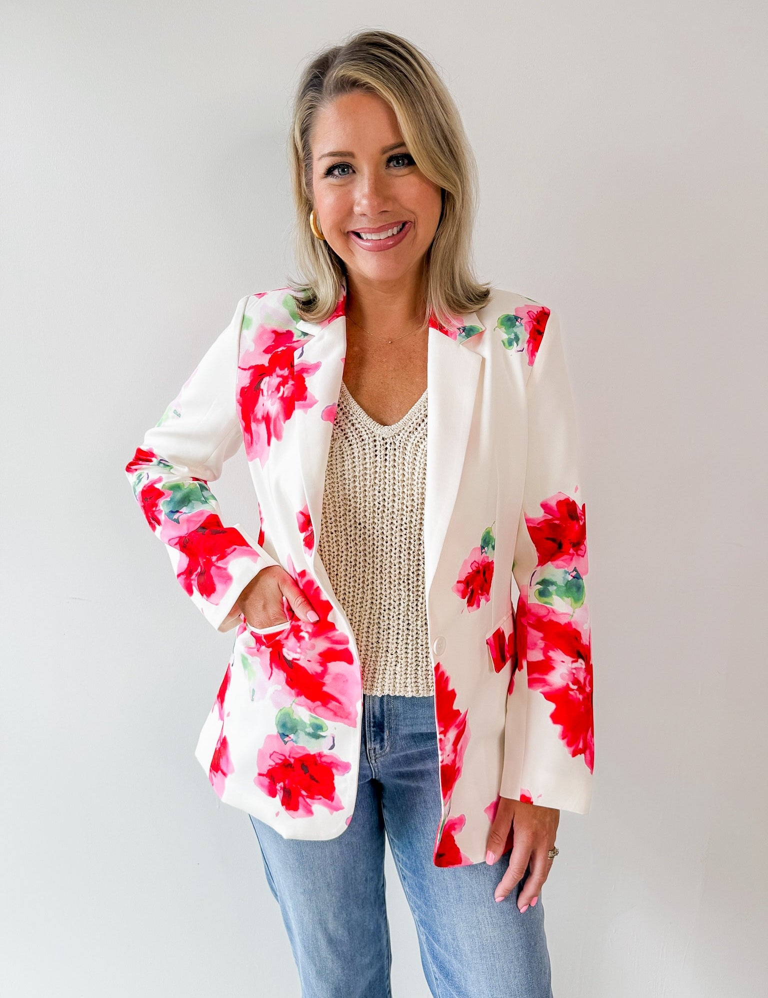 Watercolor Floral Satin Blazer