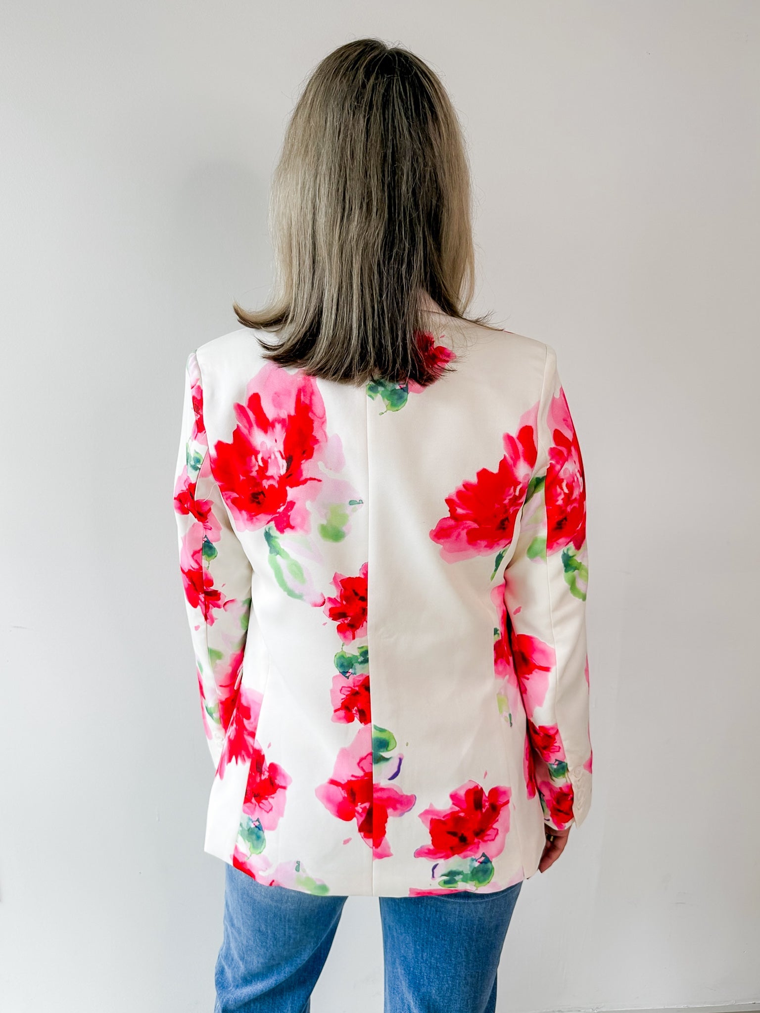 Watercolor Floral Satin Blazer