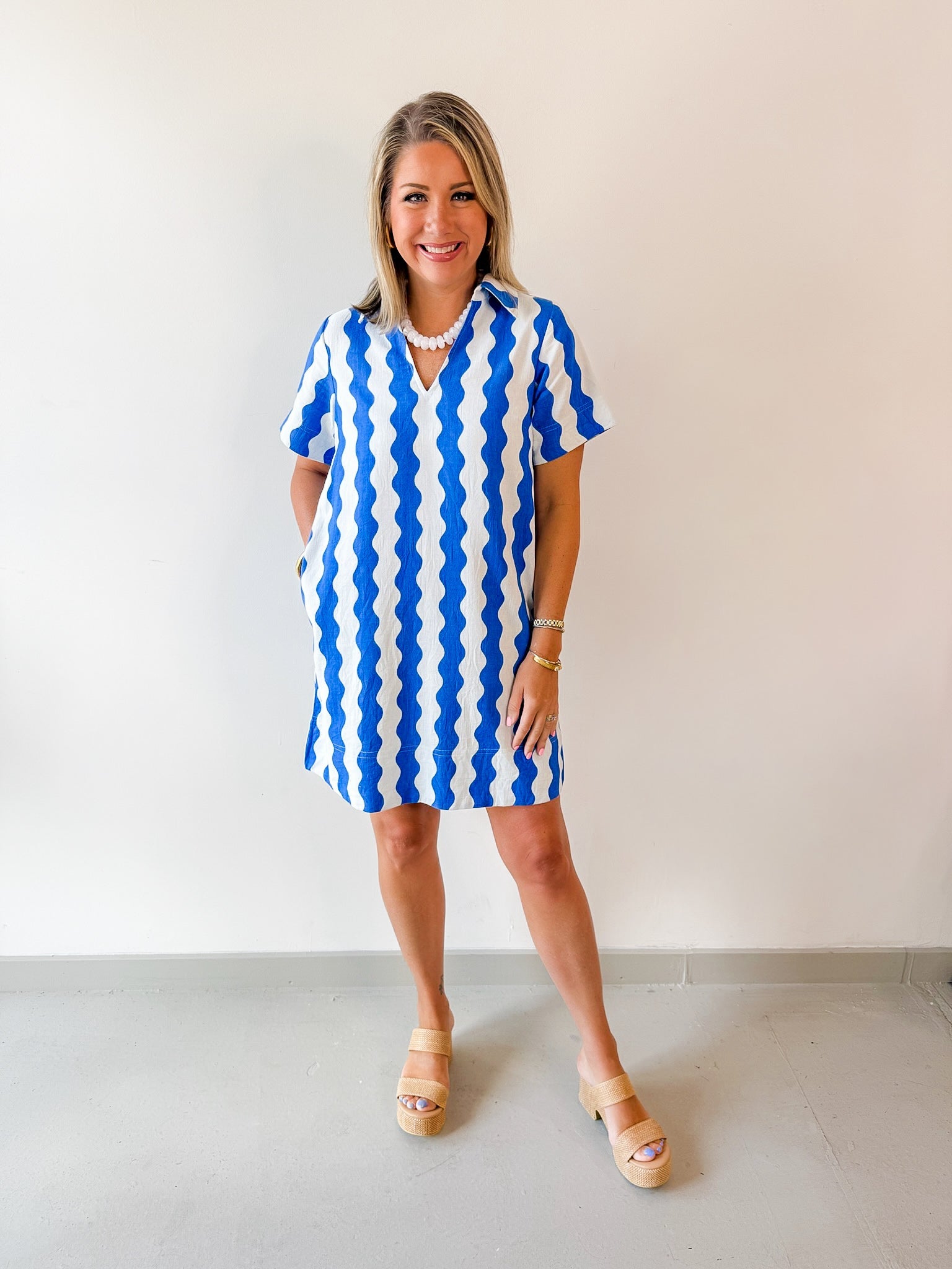 Wave Print Shift Dress