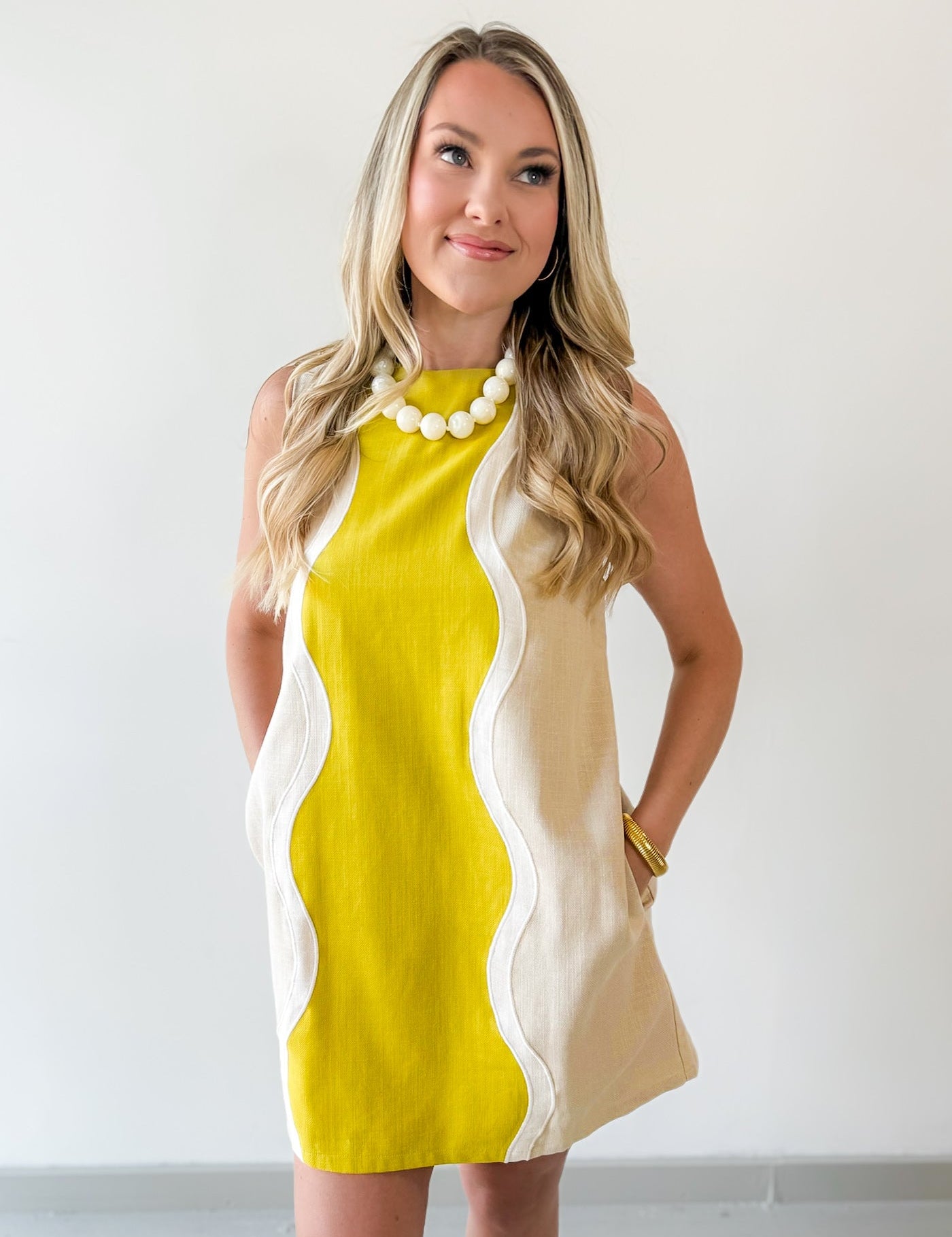 Wavy Contrast Color Block Dress