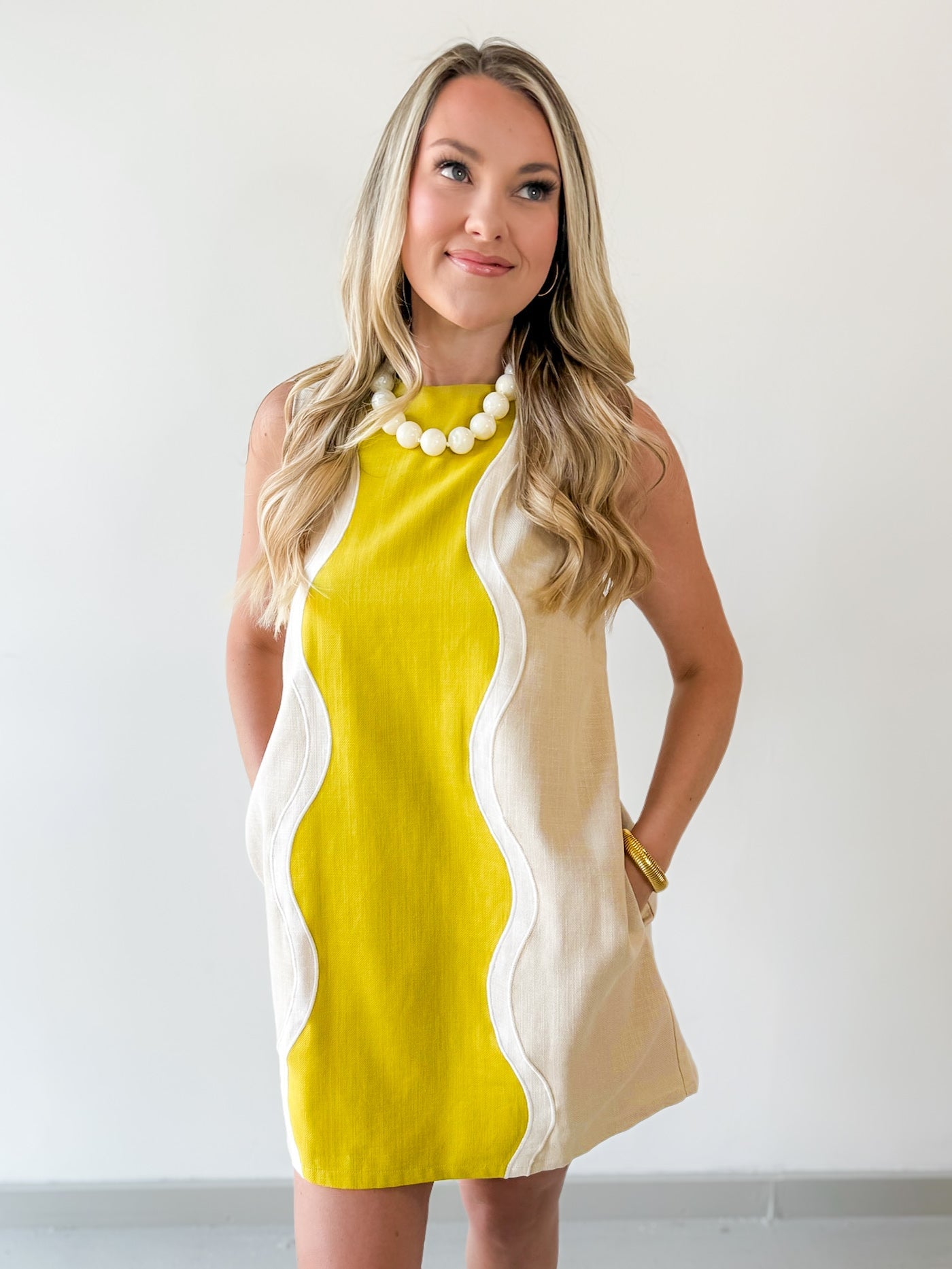 Wavy Contrast Color Block Dress