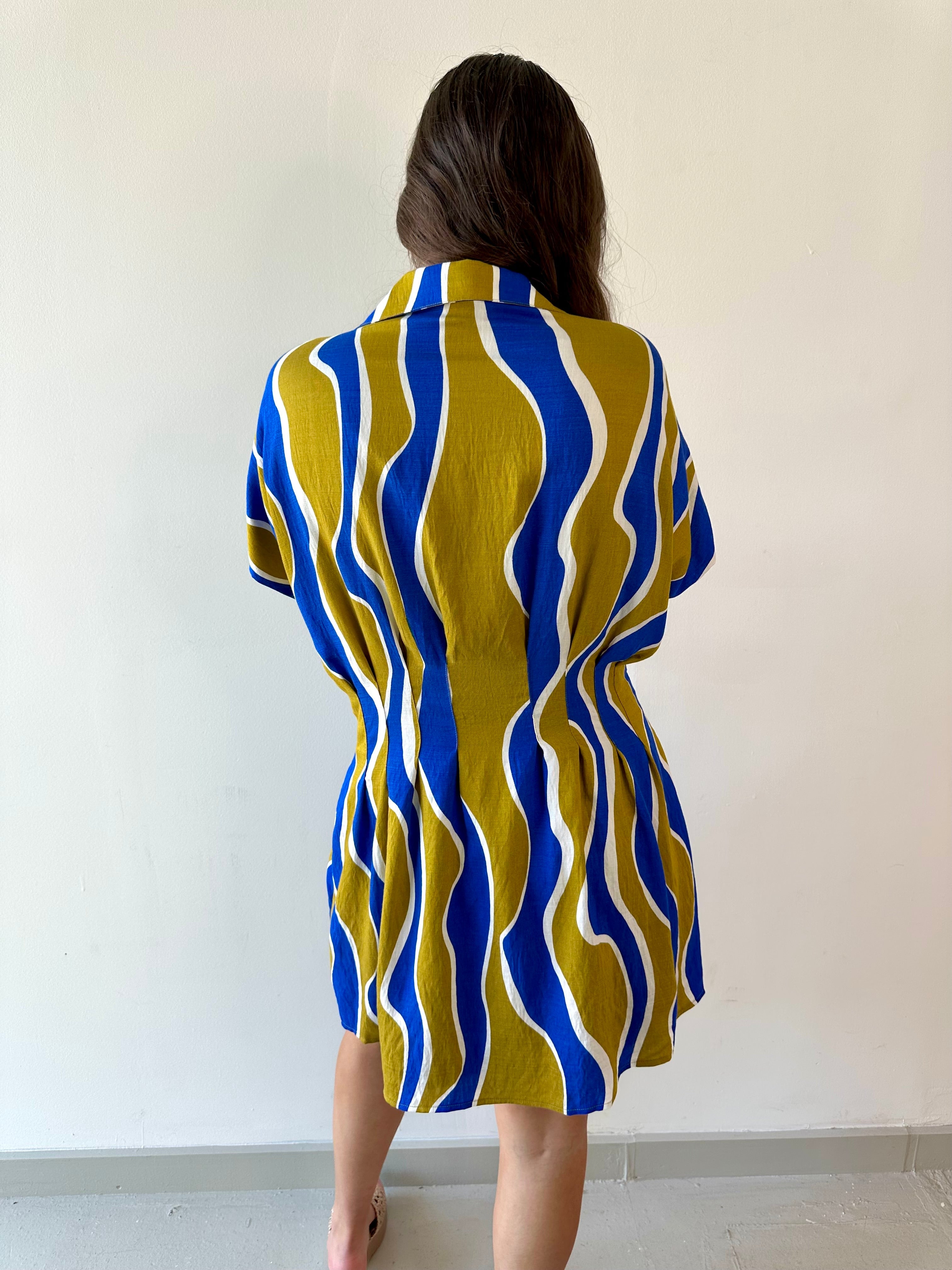 Wavy Striped Pattern Dress - Olive