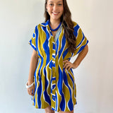 Wavy Striped Pattern Dress - Olive