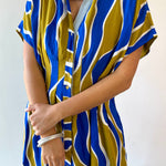 Wavy Striped Pattern Dress - Olive