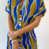 Wavy Striped Pattern Dress - Olive