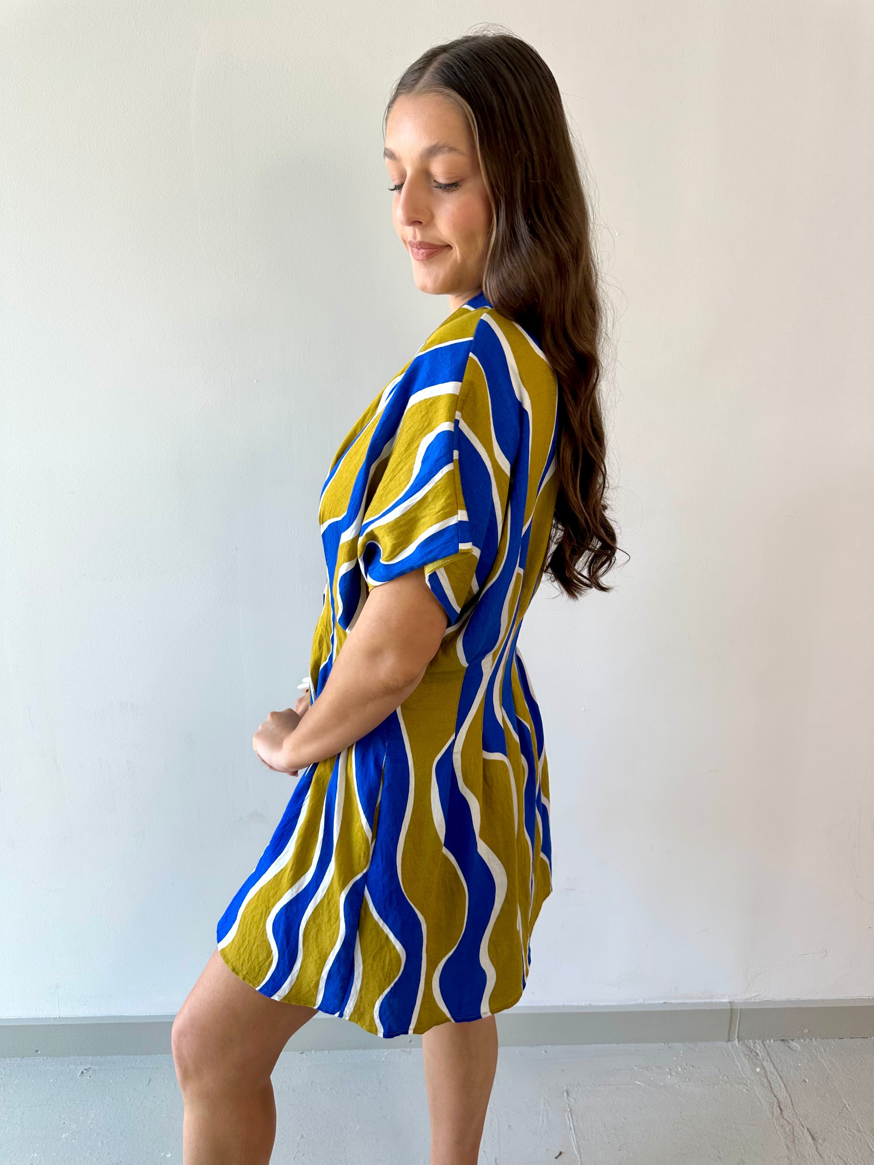 Wavy Striped Pattern Dress - Olive