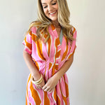 Wavy Striped Pattern Dress - Pink
