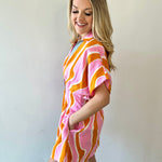 Wavy Striped Pattern Dress - Pink