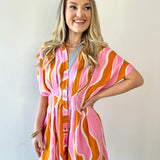Wavy Striped Pattern Dress - Pink
