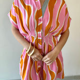 Wavy Striped Pattern Dress - Pink