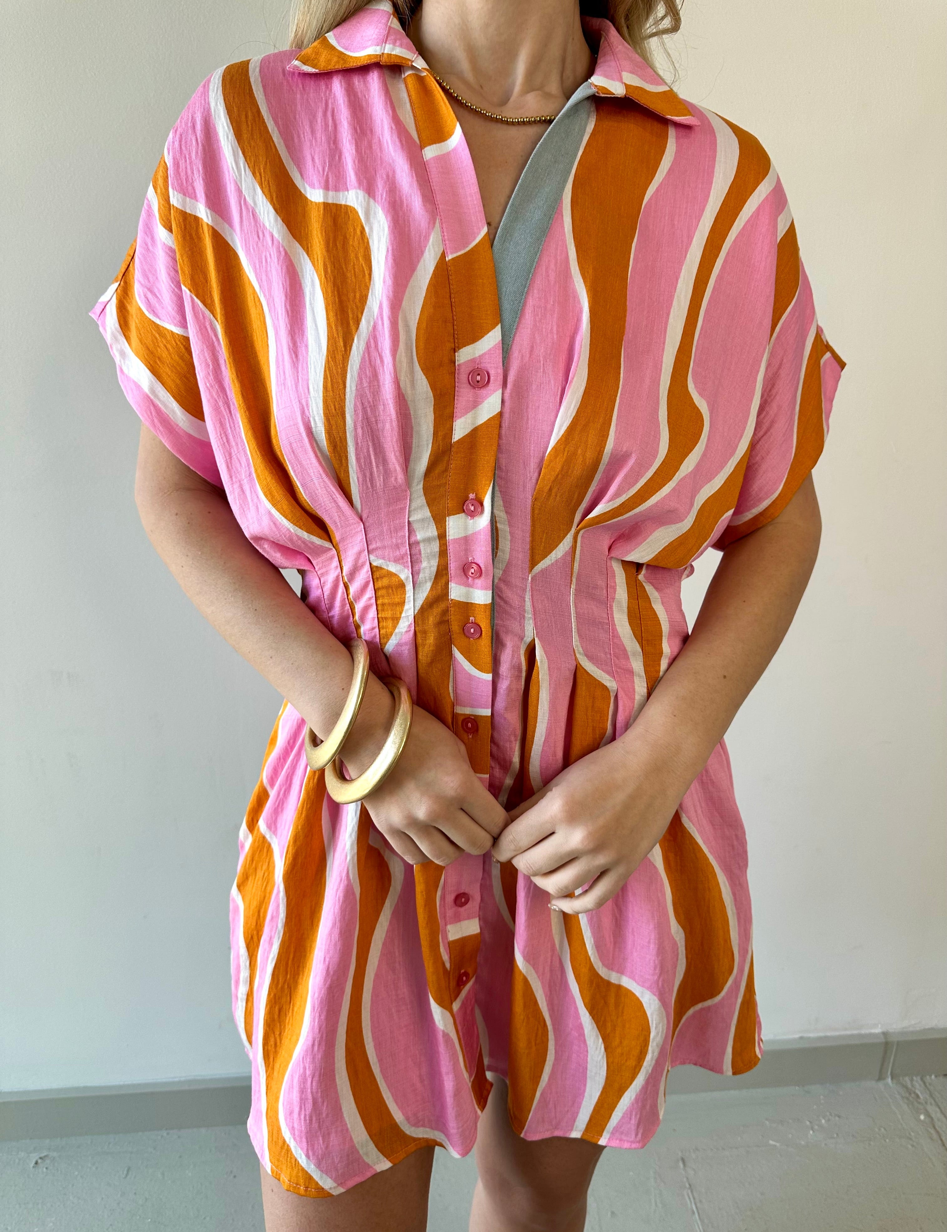 Wavy Striped Pattern Dress - Pink