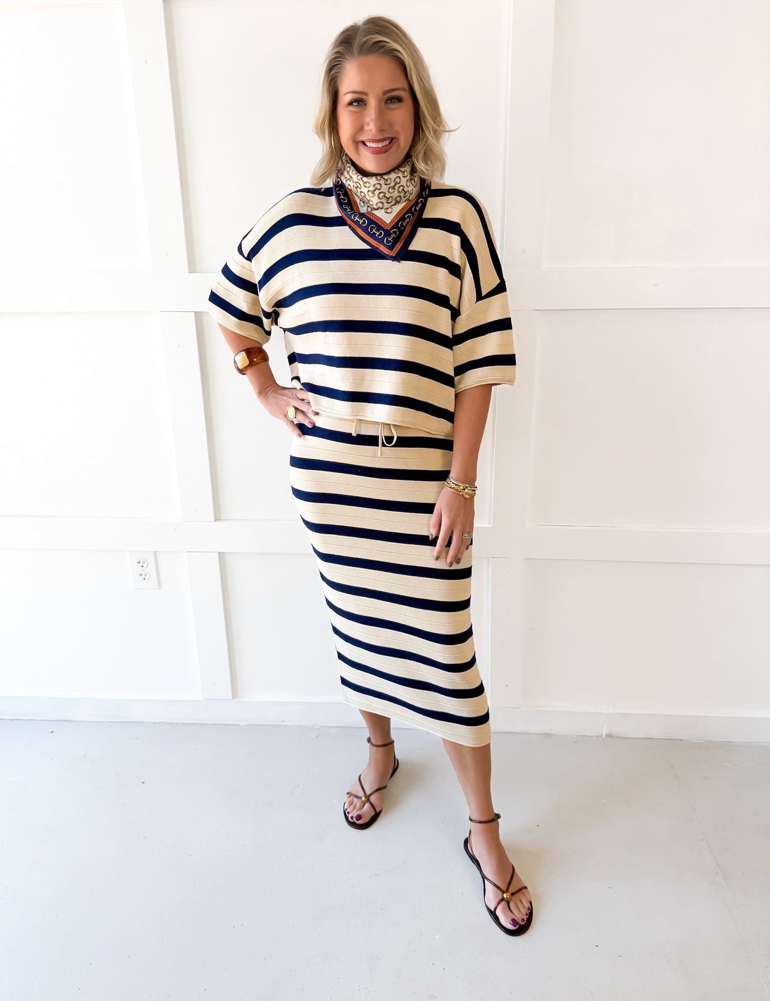 Weekend Cannes Stripe Set - Natural/Navy