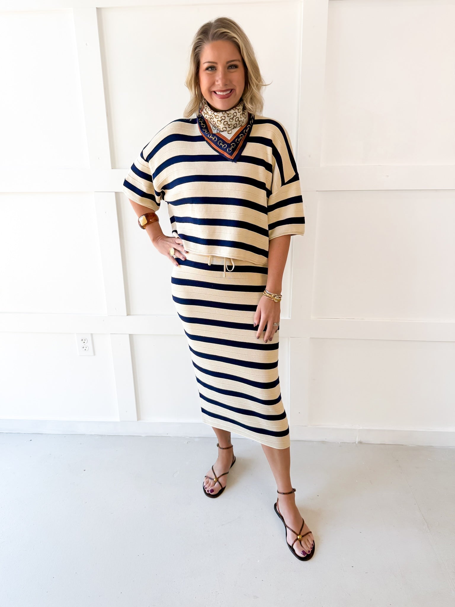 Weekend Cannes Stripe Set - Natural/Navy