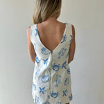 White Denim Dress with Blue Shells