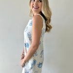 White Denim Dress with Blue Shells