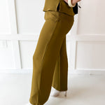 Wide Leg Pants with Lace Overlay - Olive