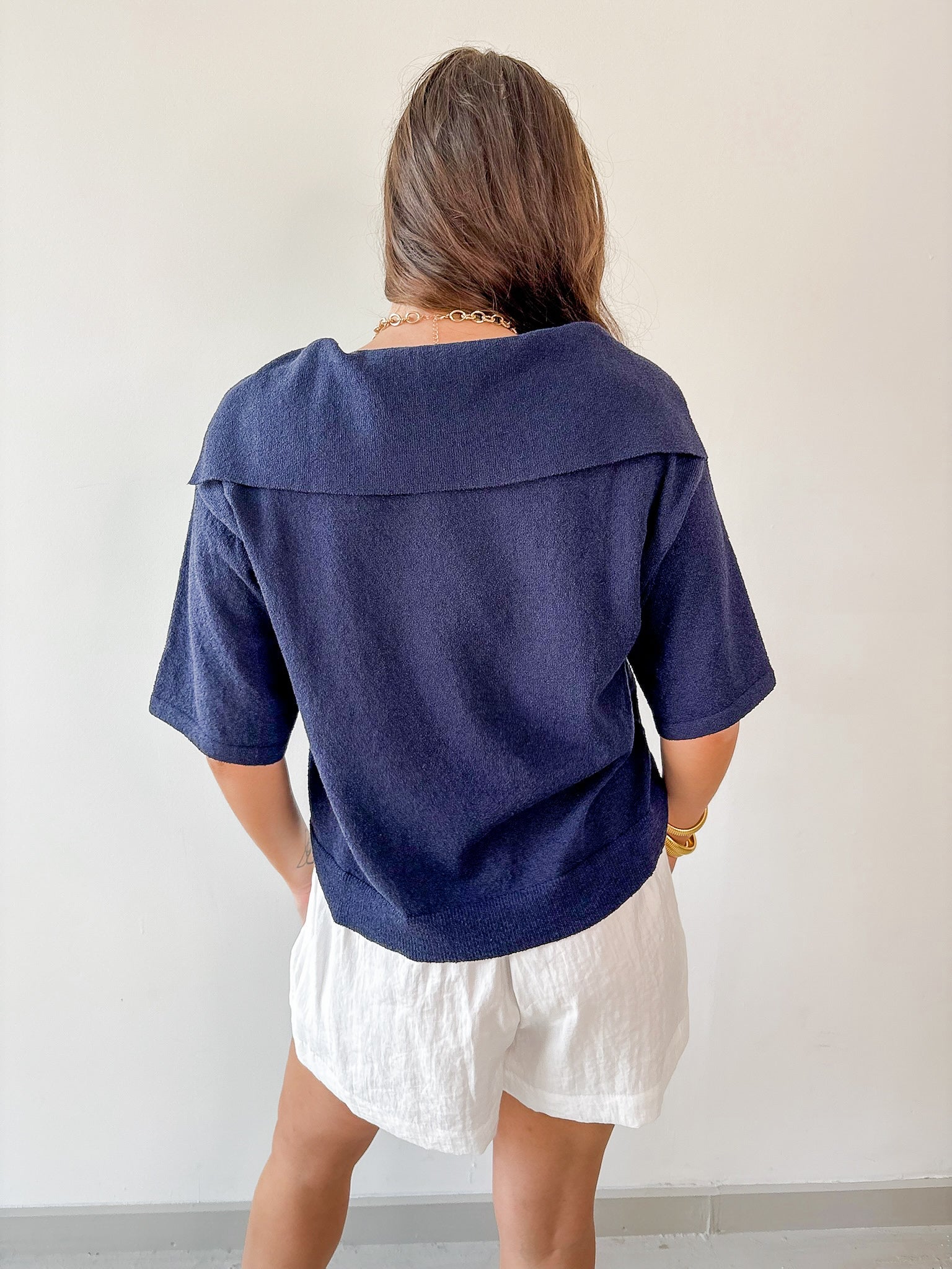 Wide Open Collar Knit Top