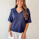 Wide Open Collar Knit Top